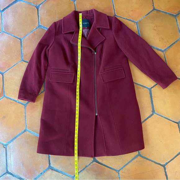 Talbots Womens Long Wool Over Coat Maroon Zip Front Size 16 Full Length Warm - Picture 8 of 9